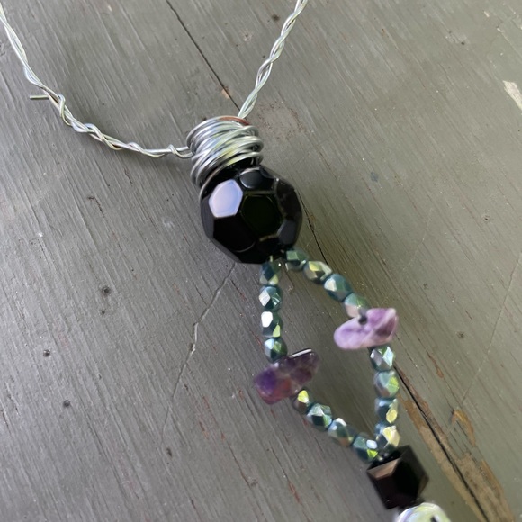 Handmade Purple Peace & Love Heart Suncatcher Wire w Upcycled & New Beads - Picture 3 of 5